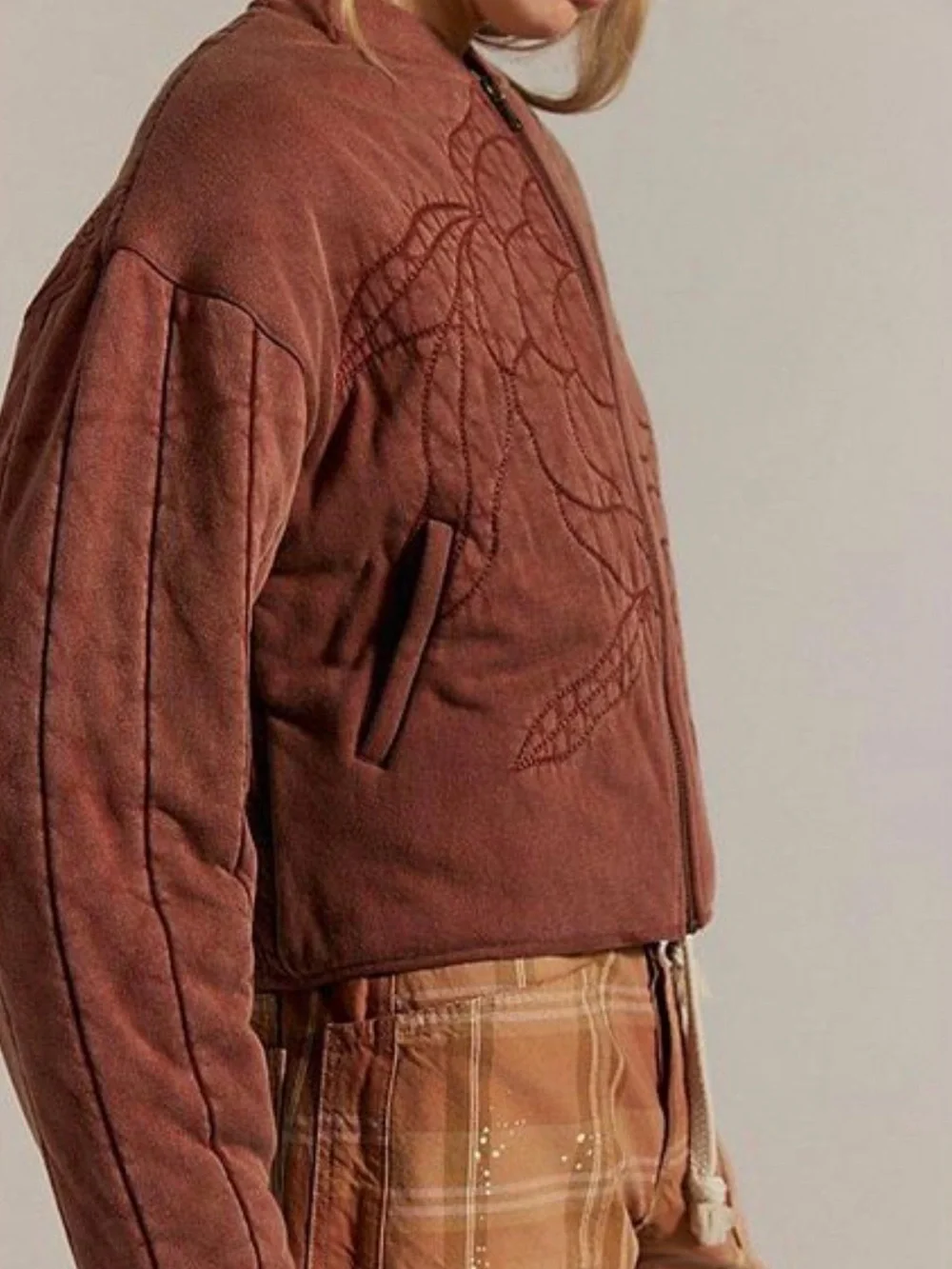 NWOT Free People Rose Zip Up Sweatshirt in Cinnamon Stick